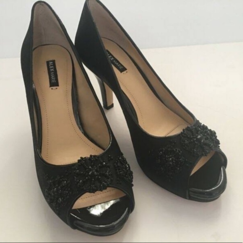 Alex Marie Lauryn Jeweled Black Suede Pumps size 8